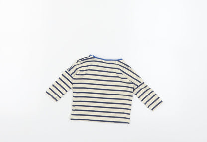 NEXT Baby Beige Striped Cotton Pullover Polo Size 3-6 Months Crew Neck Snap - Cute Animals