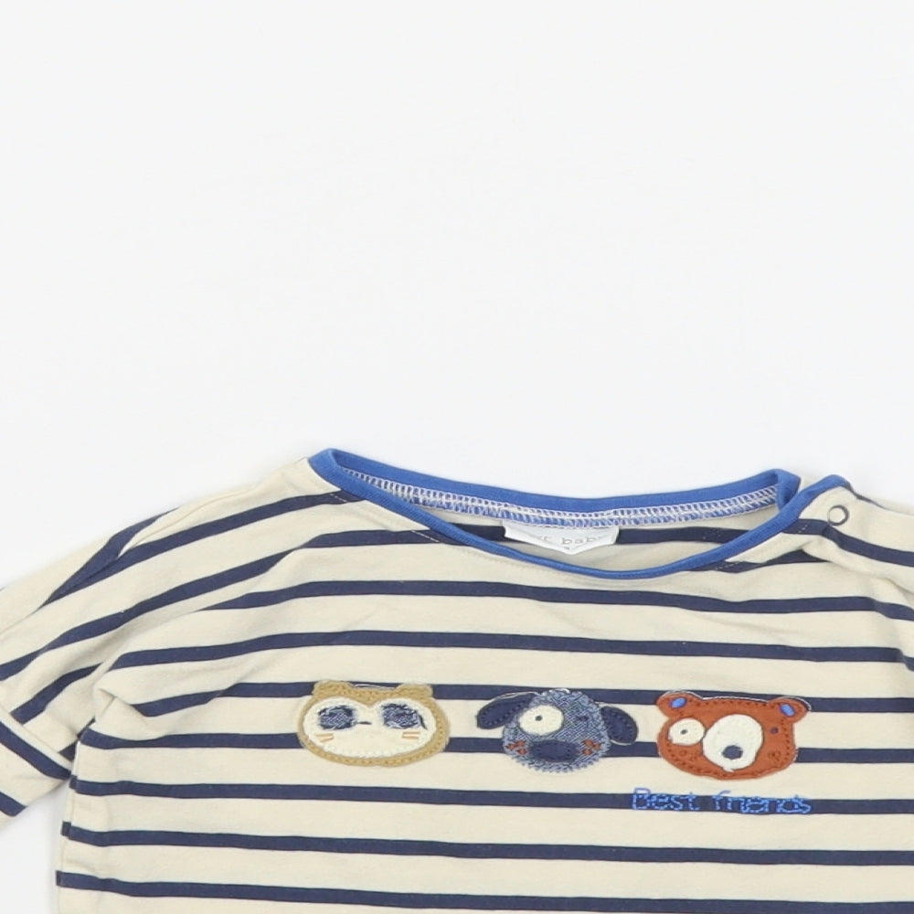 NEXT Baby Beige Striped Cotton Pullover Polo Size 3-6 Months Crew Neck Snap - Cute Animals