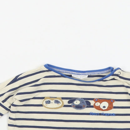 NEXT Baby Beige Striped Cotton Pullover Polo Size 3-6 Months Crew Neck Snap - Cute Animals