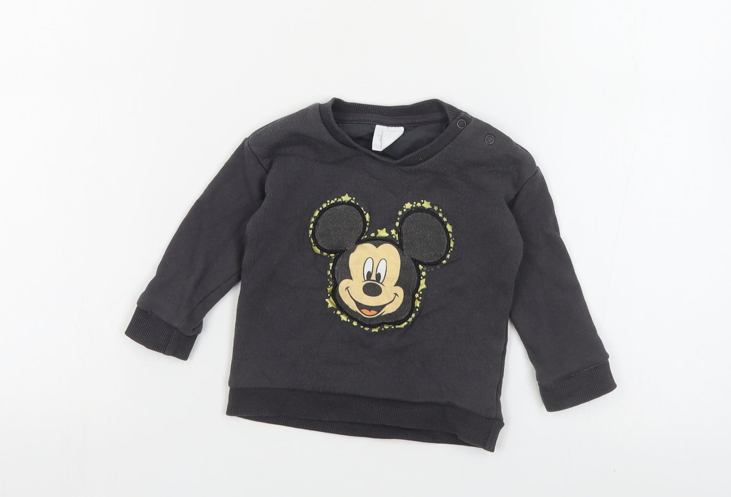F&F Baby Grey Cotton Pullover Jumper Size 6-9 Months Snap - Mickey Mouse
