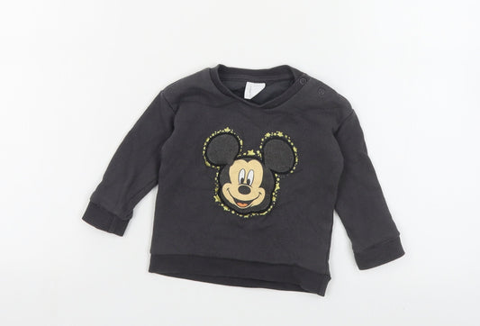 F&F Baby Grey Cotton Pullover Jumper Size 6-9 Months Snap - Mickey Mouse
