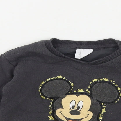 F&F Baby Grey Cotton Pullover Jumper Size 6-9 Months Snap - Mickey Mouse