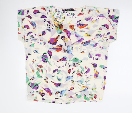 HXY Womens Multicoloured Geometric Polyester Basic Polo Size L Round Neck - Bird Print Box Tee