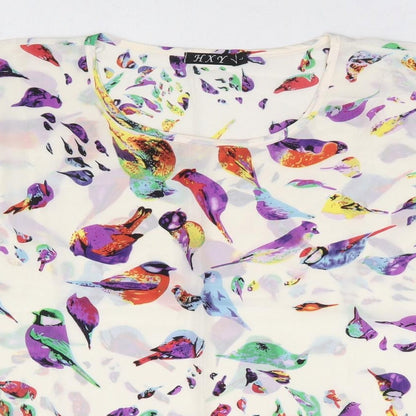 HXY Womens Multicoloured Geometric Polyester Basic Polo Size L Round Neck - Bird Print Box Tee