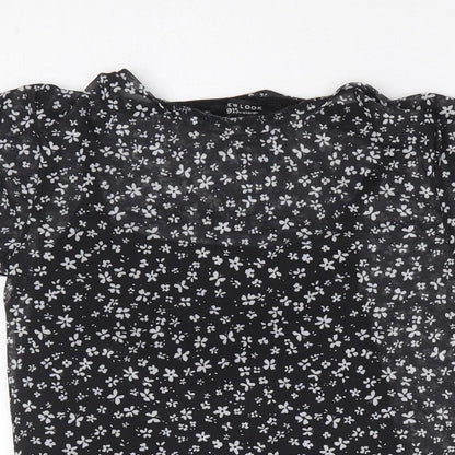 New Look Girls Black Floral Polyester Cropped T-Shirt Size 12-13 Years Round Neck Pullover
