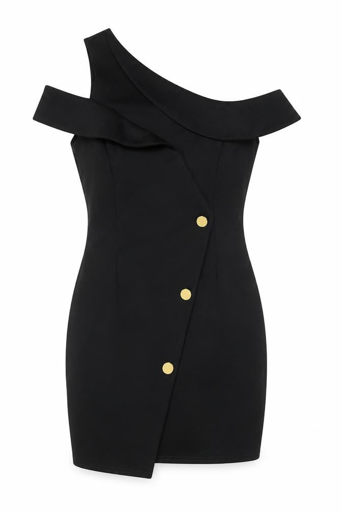 ASOS Womens Black Polyester Bodycon Size 10 One Shoulder Pullover - Cold Shoulder Detail