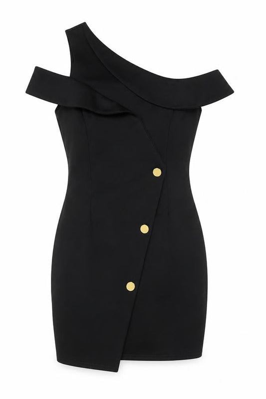 ASOS Womens Black Polyester Bodycon Size 10 One Shoulder Pullover - Cold Shoulder Detail