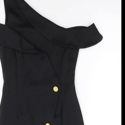 ASOS Womens Black Polyester Bodycon Size 10 One Shoulder Pullover - Cold Shoulder Detail