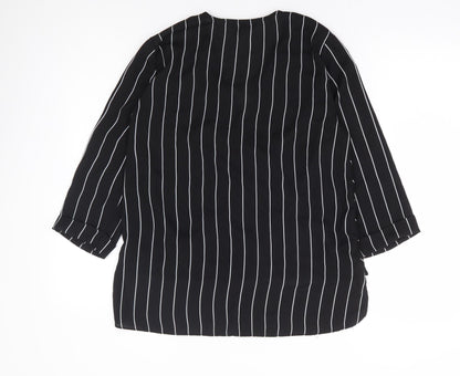 Primark Womens Black Striped Polyester Basic Blouse Size 10 V-Neck