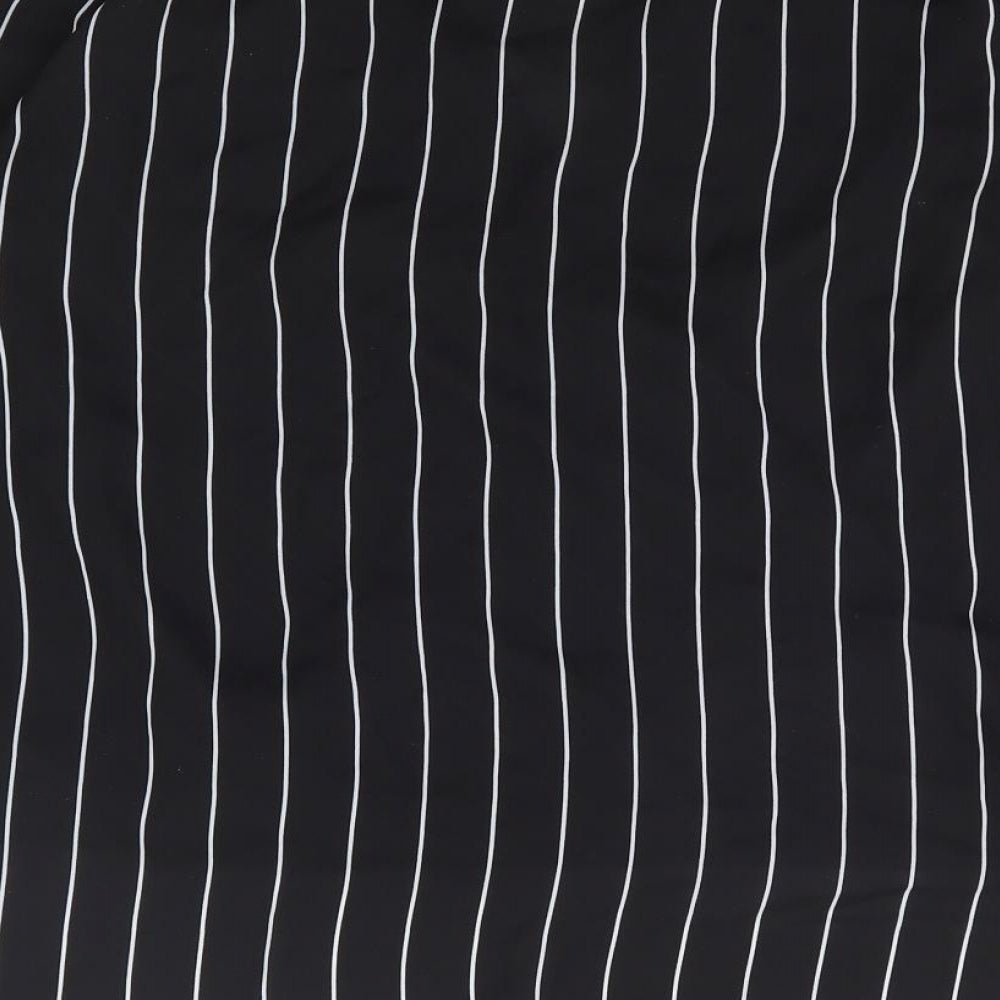 Primark Womens Black Striped Polyester Basic Blouse Size 10 V-Neck