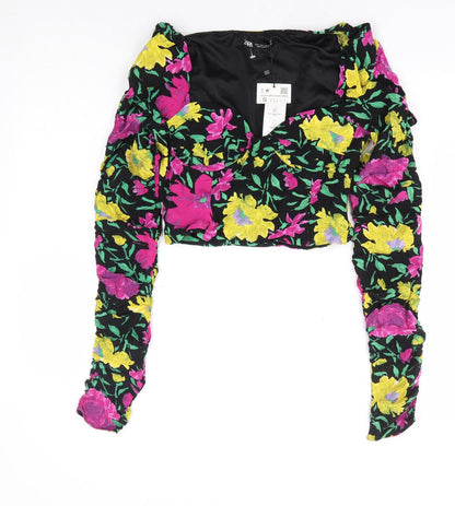 Womens UK Size S Zara Multicoloured Cropped Blouse
