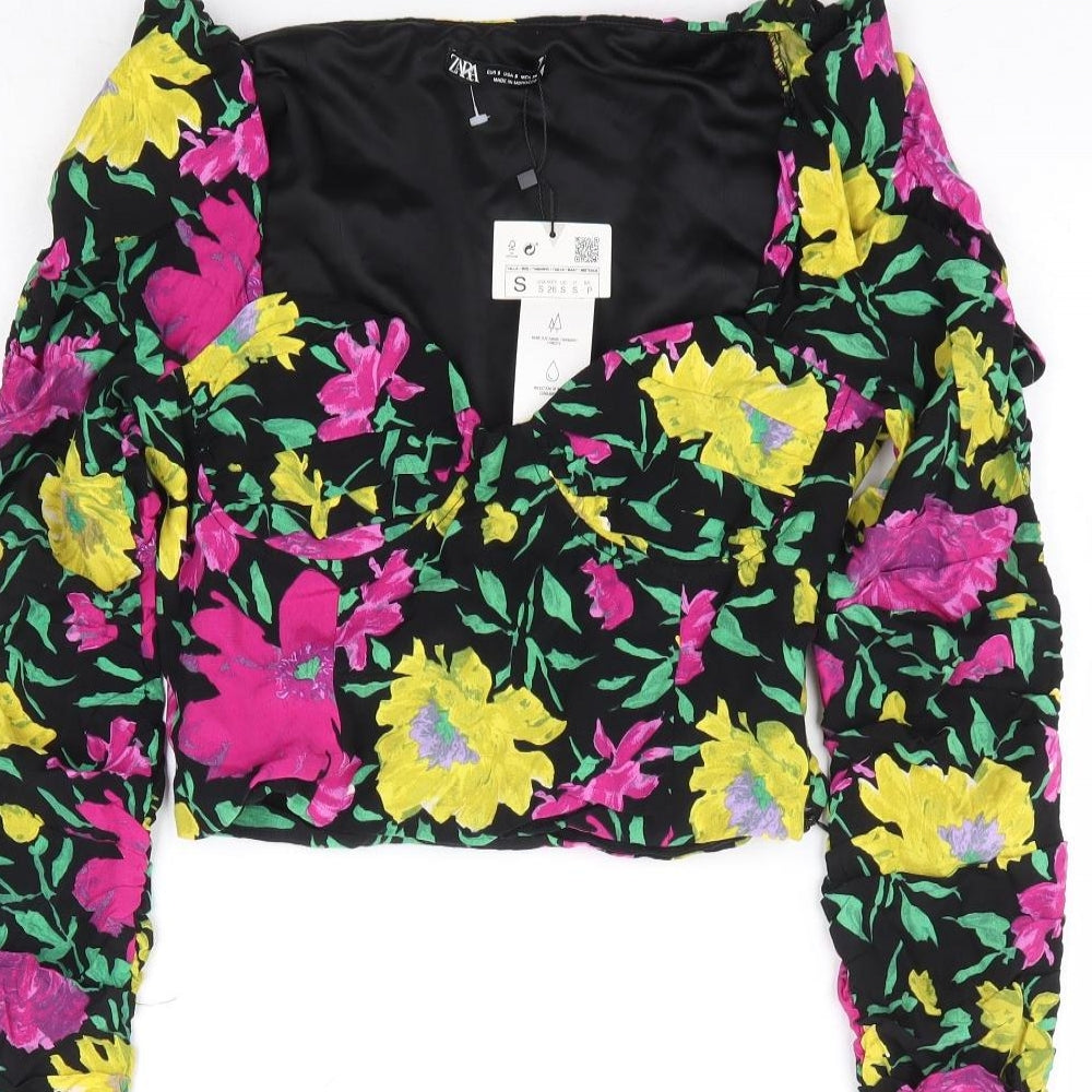 Womens UK Size S Zara Multicoloured Cropped Blouse