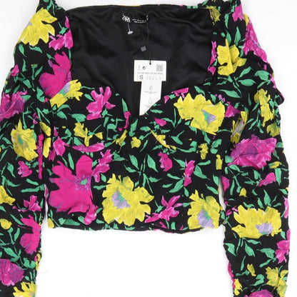 Womens UK Size S Zara Multicoloured Cropped Blouse
