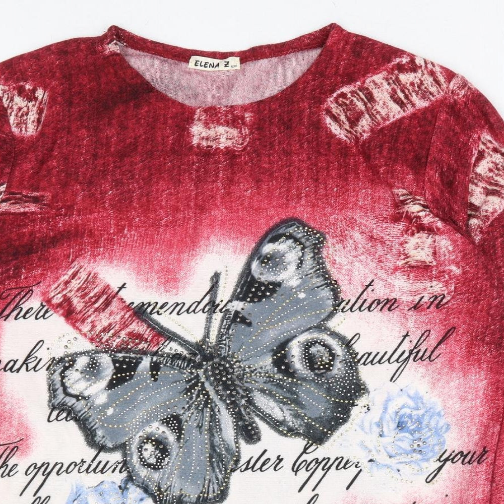 Elena Z Womens Red Round Neck Cotton Pullover Jumper Size XL - Butterfly