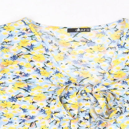 Quiz Womens Blue Floral Polyester Basic Blouse Size 14 V-Neck - Tie Front