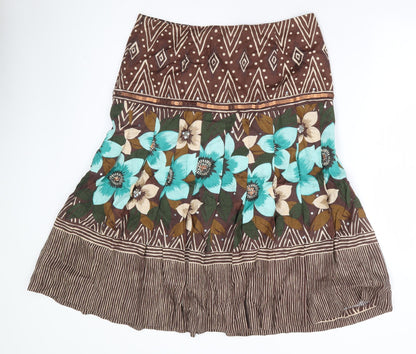 Kaliko Womens Brown Floral Linen Trumpet Skirt Size 14 Zip