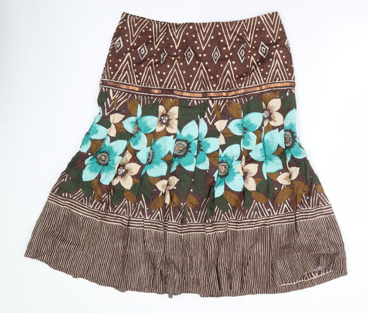 Kaliko Womens Brown Floral Linen Trumpet Skirt Size 14 Zip