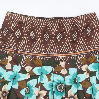 Kaliko Womens Brown Floral Linen Trumpet Skirt Size 14 Zip