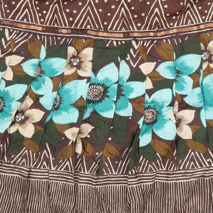 Kaliko Womens Brown Floral Linen Trumpet Skirt Size 14 Zip