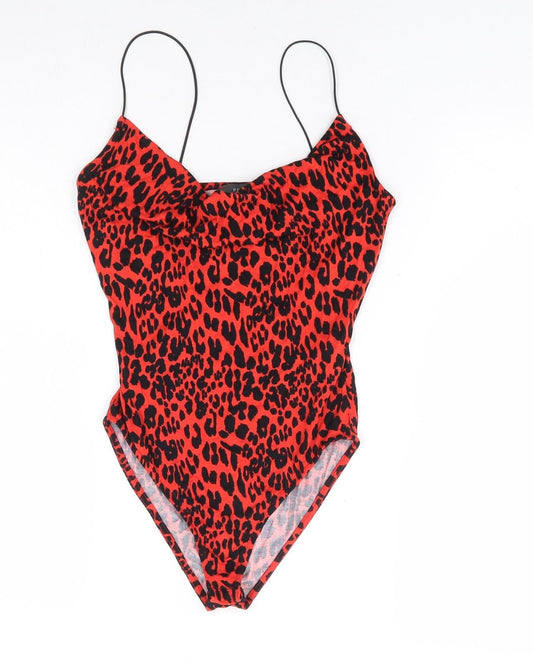 Primark Womens Red Animal Print Viscose Bodysuit One-Piece Size 6 Snap - Leopard Print