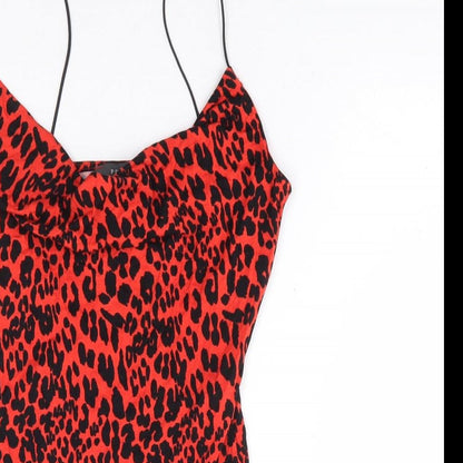 Primark Womens Red Animal Print Viscose Bodysuit One-Piece Size 6 Snap - Leopard Print