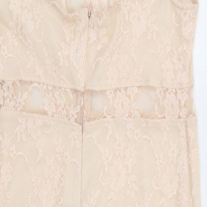 Preworn Womens Beige Floral Polyester Bodycon Size 16 V-Neck Zip