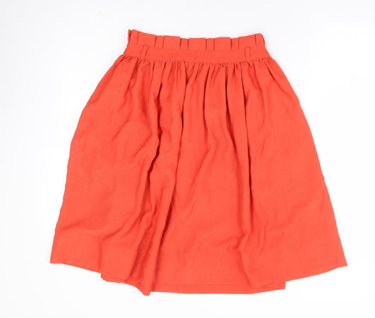 H&M Womens Orange Polyester Flare Skirt Size 6 Zip - Paperbag Waist
