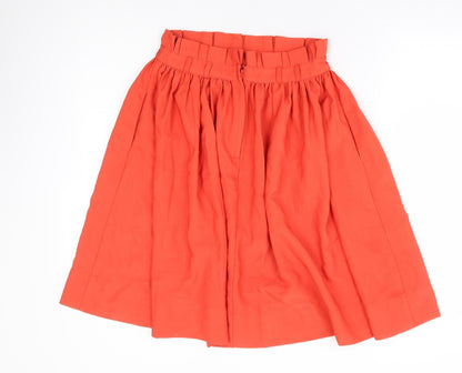 H&M Womens Orange Polyester Flare Skirt Size 6 Zip - Paperbag Waist