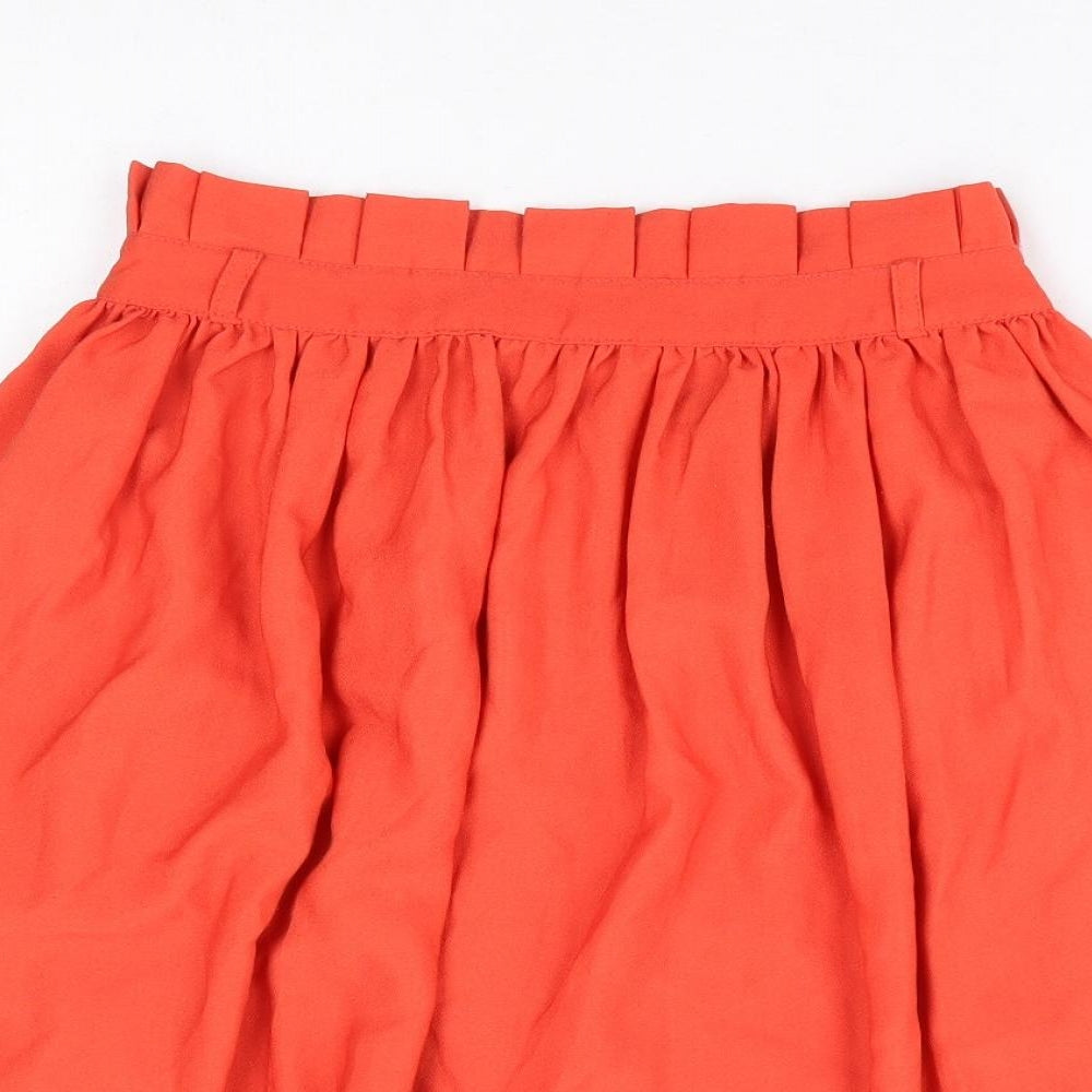H&M Womens Orange Polyester Flare Skirt Size 6 Zip - Paperbag Waist