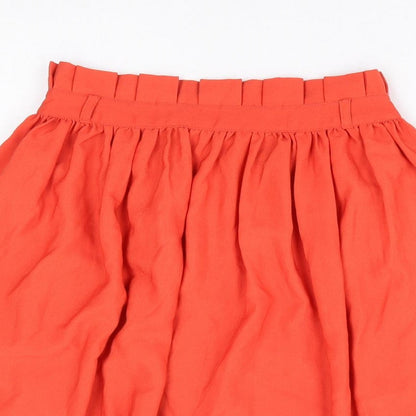 H&M Womens Orange Polyester Flare Skirt Size 6 Zip - Paperbag Waist