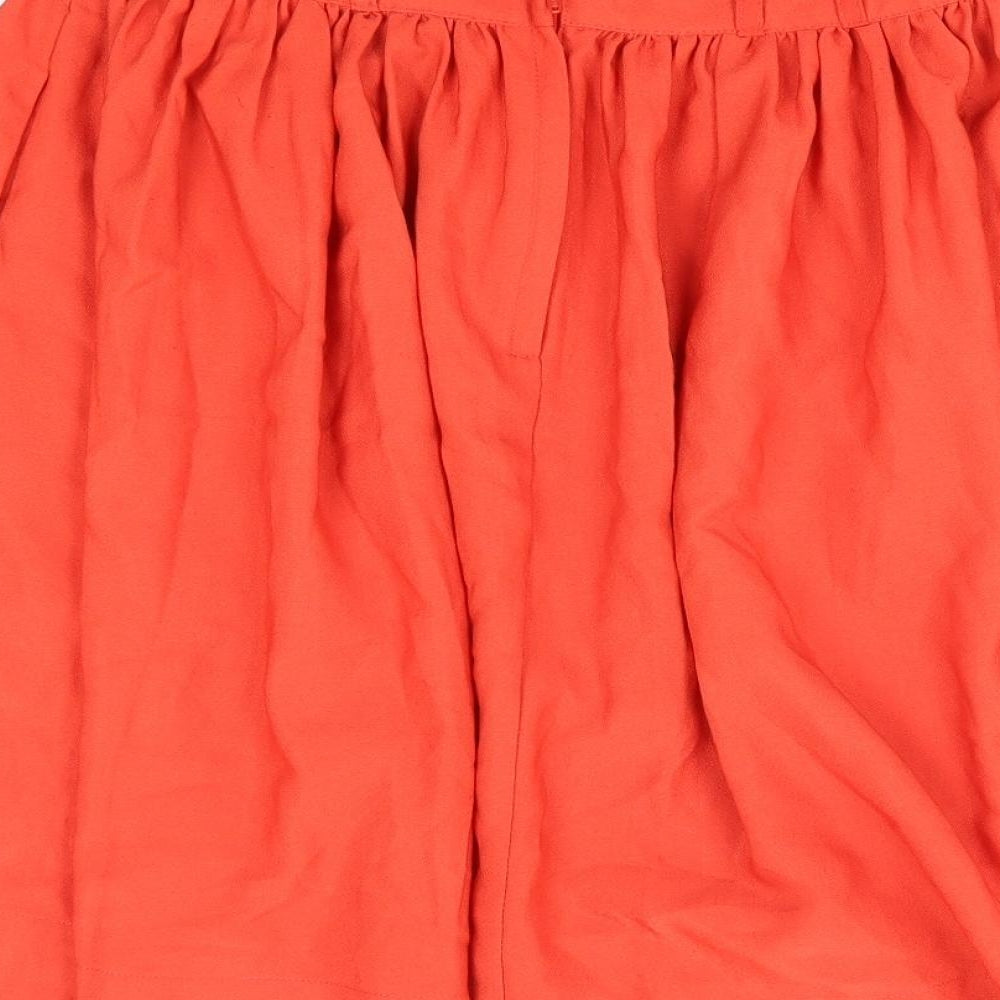 H&M Womens Orange Polyester Flare Skirt Size 6 Zip - Paperbag Waist