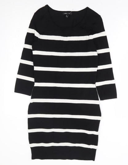 Mango Womens Black Striped Polyamide Bodycon Size M Scoop Neck Pullover