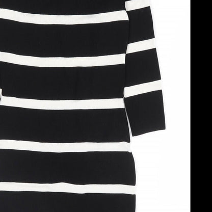 Mango Womens Black Striped Polyamide Bodycon Size M Scoop Neck Pullover