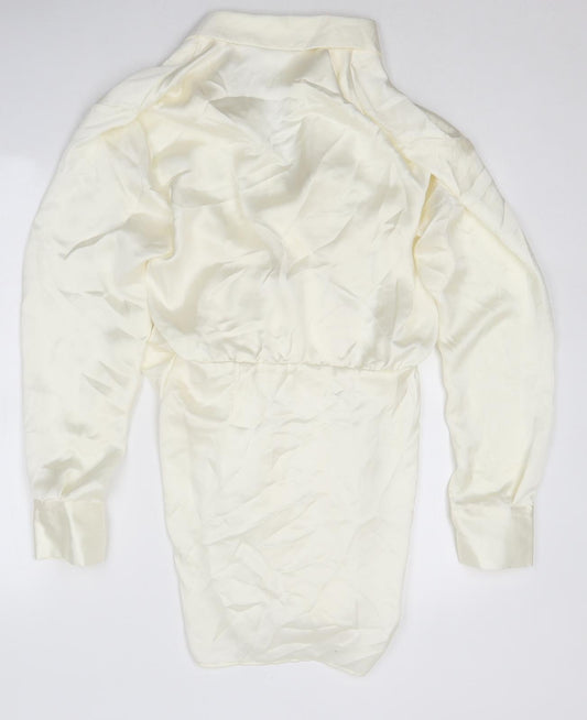 Zara Womens White Polyester Mini Size M V-Neck Zip