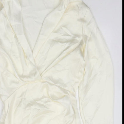 Zara Womens White Polyester Mini Size M V-Neck Zip