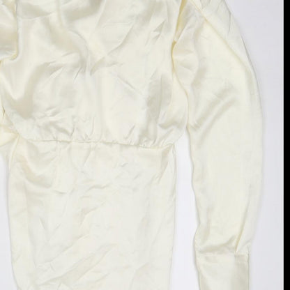 Zara Womens White Polyester Mini Size M V-Neck Zip