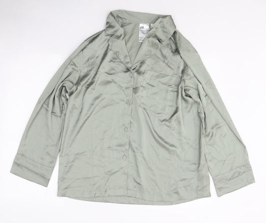 Womens UK Size M H&M Green Basic Button-Up