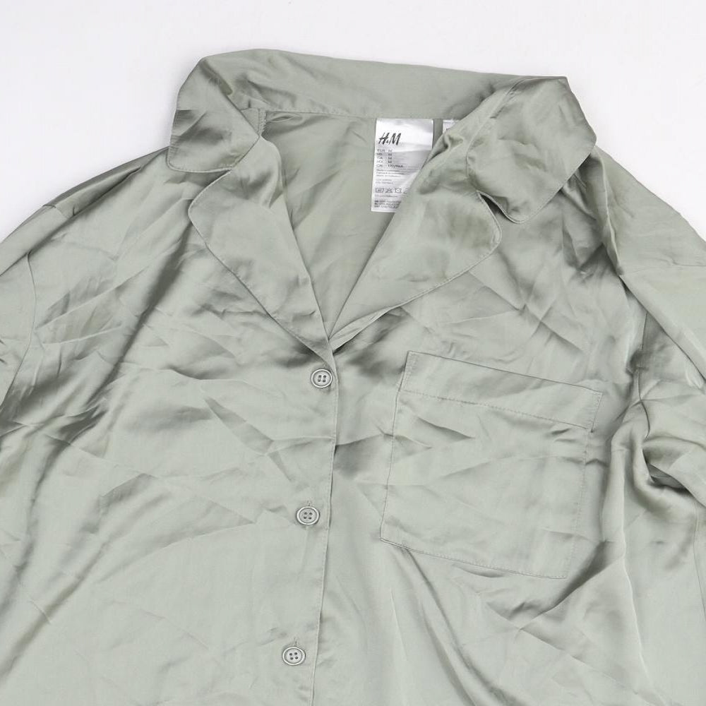 Womens UK Size M H&M Green Basic Button-Up