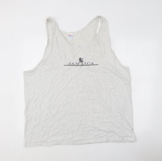 Mens UK Size 2XL Hanes Grey  Button-Up Sleeveless Casual Shirt