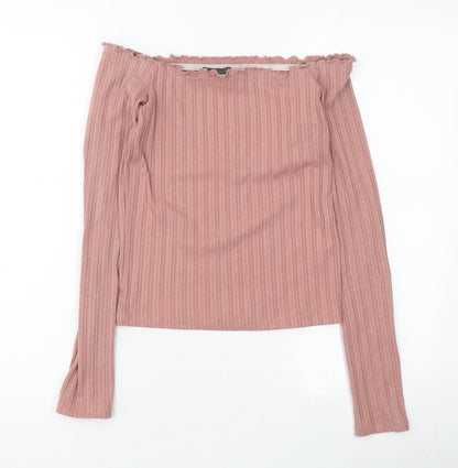 Primark Womens Pink Polyester Basic T-Shirt Size S Off the Shoulder