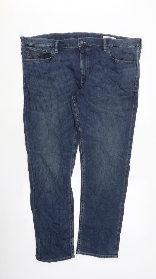 Marks and Spencer Mens Blue Cotton Straight Jeans Size XL L31 in Regular Zip