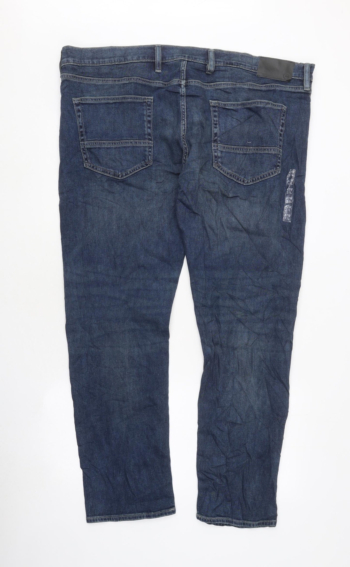 Marks and Spencer Mens Blue Cotton Straight Jeans Size XL L31 in Regular Zip