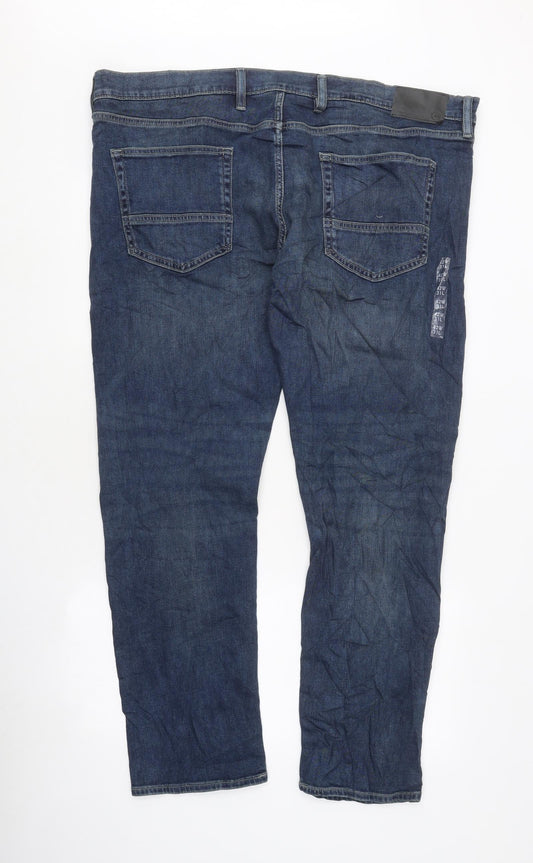 Marks and Spencer Mens Blue Cotton Straight Jeans Size XL L31 in Regular Zip