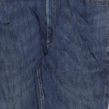 Marks and Spencer Mens Blue Cotton Straight Jeans Size XL L31 in Regular Zip