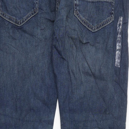 Marks and Spencer Mens Blue Cotton Straight Jeans Size XL L31 in Regular Zip