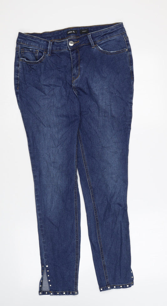 TU Womens Blue Cotton Skinny Jeans Size 12 L27 in Regular Zip