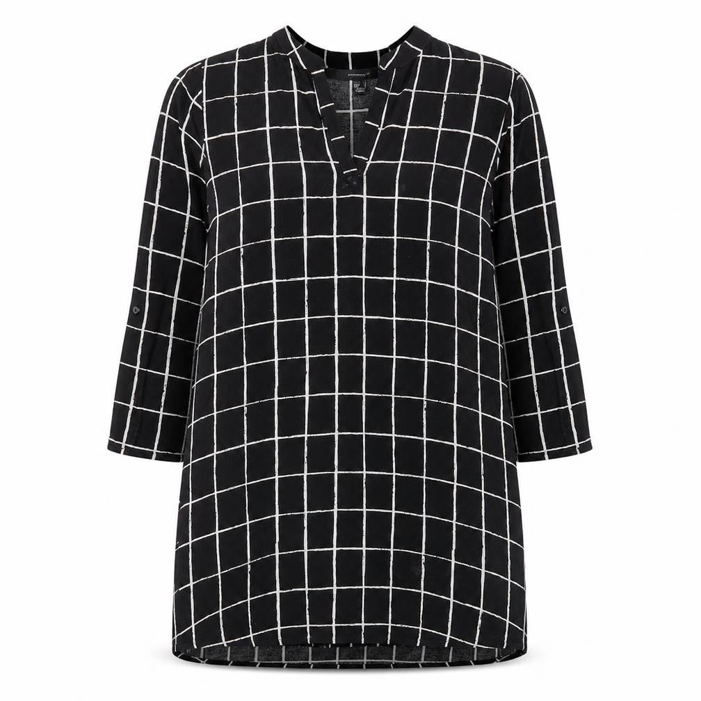 Atmosphere Womens Beige Plaid Viscose A-Line Size 12 V-Neck Pullover