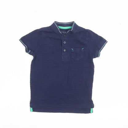 Nutmeg Boys Blue Cotton Basic T-Shirt Size 4-5 Years Henley Button - Pocket Detail