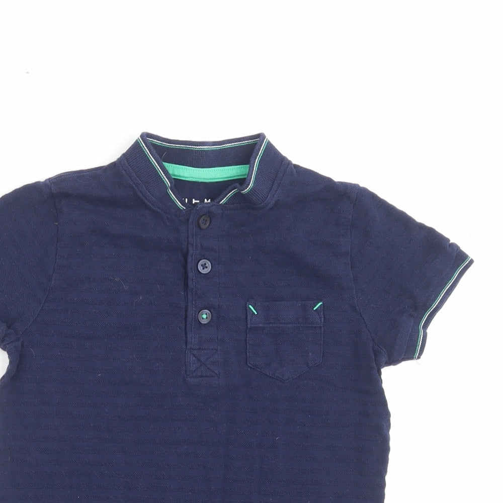 Nutmeg Boys Blue Cotton Basic T-Shirt Size 4-5 Years Henley Button - Pocket Detail