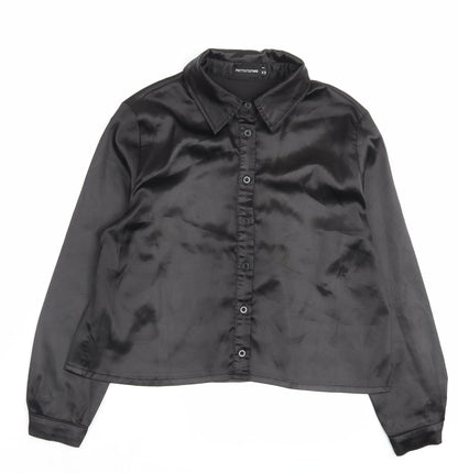 PRETTYLITTLETHING Womens Black Polyester Basic Button-Up Size XS Collared - Wet Look